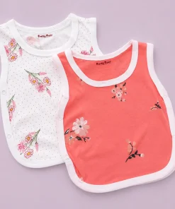 Side Button Jhabla Sleeveless - Set Of 2 - Dark Pink Flower and White Pink Flower - JH1