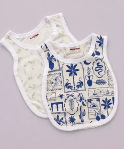 Side Button Jhabla Sleeveless - Set Of 2 - Green Floral and Blue Print - JH1