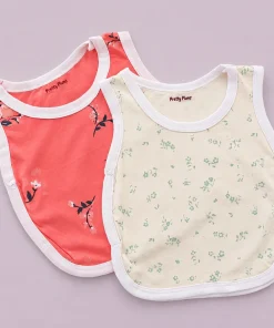 Side Button Jhabla Sleeveless - Set Of 2 - Dark Pink + Green Floral - JH1