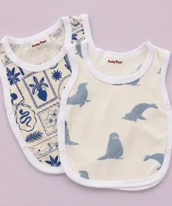 Side Button Jhabla Sleeveless - Set Of 2 - Blue Seal + Blue Print - JH1