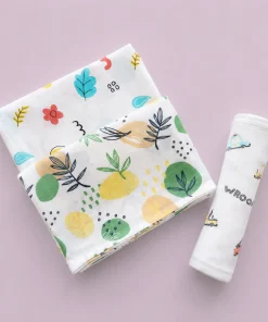 Single-Layer Muslin Swaddle (Set of 3) 100x100cm - Shape - Leaf - Vehicles - SW1