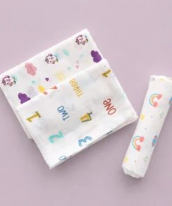 Single-Layer Muslin Swaddle (Set of 3) 100x100cm - Unicorn - Number - Hot Air Balloon - SW1