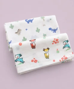 Single-Layer Muslin Swaddle (Set of 2) 100x100cm - Blue Dino - Jumping Deer - SW1