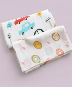 Single-Layer Muslin Swaddle (Set of 2) 100x100cm - Car - Donuts - SW1