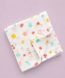 Single-Layer Muslin Swaddle (Set of 4) 100x100cm - Elephant - Turtle - Happy Heart - Color Sparrow- SW1 - Image 5