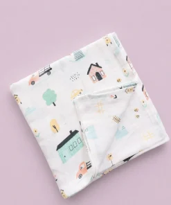 Single-Layer Muslin Swaddle (Set of 4) 100x100cm - House - Dino - Animals - Sparrow- SW1 - Image 4