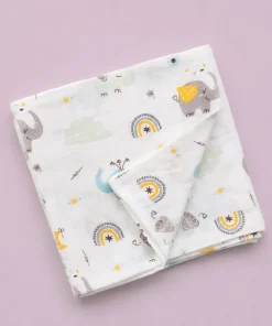 Single-Layer Muslin Swaddle (Set of 4) 100x100cm - Elephant - Turtle - Happy Heart - Color Sparrow- SW1 - Image 4