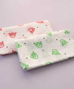 Single-Layer Muslin Swaddle (Set of 2) 100x100cm - Green Teddy and Pink Teddy - SW1
