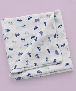 Single-Layer Muslin Swaddle (Set of 2) 100x100cm - Blue Car and Blue Flamingo - SW1 - Image 2
