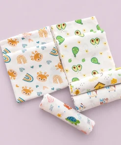 Single-Layer Muslin Swaddle (Set of 5) 100x100cm - Beer Head - Avocado - Honey Bee - Under the Sea - Woo Hoo - SW1