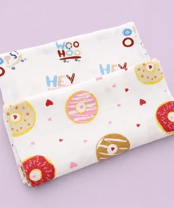 Single-Layer Muslin Swaddle (Set of 2) 100x100cm - Hey Woo Hoo - Donut - SW1