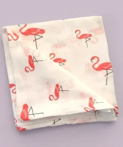 Single-Layer Muslin Swaddle (Set of 2) 100x100cm - Pink Flamingo and Pink Flowers - SW1 - Image 3