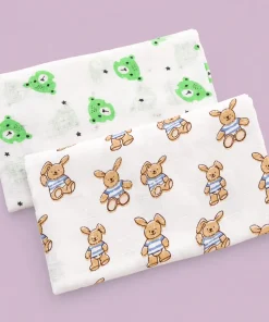 Single-Layer Muslin Swaddle (Set of 2) 100x100cm - Green Teddy and Beige Teddy - SW1