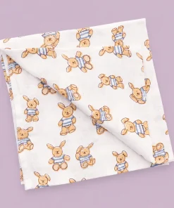 Single-Layer Muslin Swaddle (Set of 2) 100x100cm - Green Teddy and Beige Teddy - SW1 - Image 2