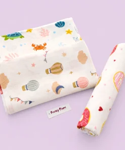 Single-Layer Muslin Swaddle (Set of 3) 100x100cm - Air Balloon - Donut - Sea Animal - SW1