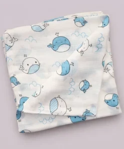 Alternative view of Single-Layer Muslin Swaddle (Set of 3) 100x100cm - Blue Whale - Color Shapes - Blue Ice cream - SW1