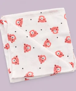 Single-Layer Muslin Swaddle (Set of 2) 100x100cm - Green Teddy and Pink Teddy - SW1 - Image 2
