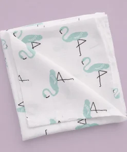 Single-Layer Muslin Swaddle (Set of 2) 100x100cm - Blue Car and Blue Flamingo - SW1 - Image 3