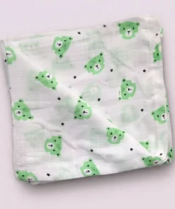 Single-Layer Muslin Swaddle (Set of 4) 100x100cm - Green Teddy - Blue White Lines - Whale - Blu Boat - SW1 - Image 5