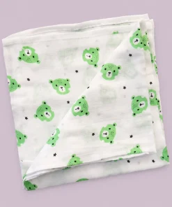Single-Layer Muslin Swaddle (Set of 2) 100x100cm - Green Teddy and Pink Teddy - SW1 - Image 3