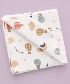 Single-Layer Muslin Swaddle (Set of 2) 100x100cm - Honey Bee - Air Balloon - SW1 - Image 3