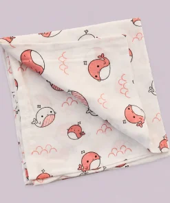 Single-Layer Muslin Swaddle (Set of 2) 100x100cm - Pink Whale and Pink Floral - SW1 - Image 2