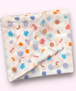 Single-Layer Muslin Swaddle (Set of 3) 100x100cm - Blue Whale - Color Shapes - Blue Ice cream - SW1 - Image 4