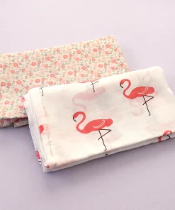 Single-Layer Muslin Swaddle (Set of 2) 100x100cm - Pink Flamingo and Pink Flowers - SW1
