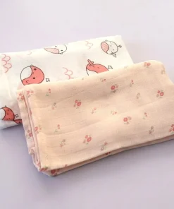 Single-Layer Muslin Swaddle (Set of 2) 100x100cm - Pink Whale and Pink Floral - SW1