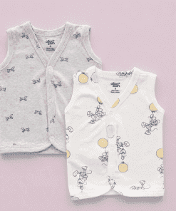 Sleeveless Jhabla Front Button(Pack of 2) - Grey Dog and Mickey - JH1