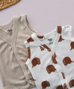 Alternative view of Sleeveless Jhabla Front Button(Pack of 2) - Brown Strip and Brown Elephant - JH1
