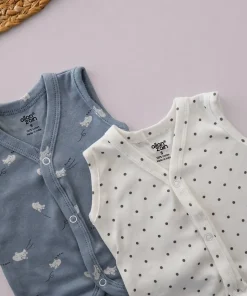 Alternative view of Sleeveless Jhabla Front Button(Pack of 2) - Blue with Helicopter and Off White with Black Dot  - JH1