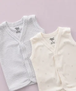 Alternative view of Sleeveless Jhabla Front Button(Pack of 2) - Grey Strip and Light Cream  - JH1