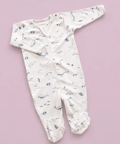 Sleeping Suit - White with Blue Whale - SS1