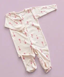 Sleeping Suit - Off White with Pink Bow - SS1
