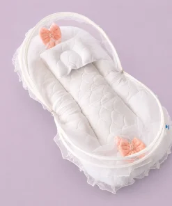 Premium Baby Nest Bed - Pink and White - BS1