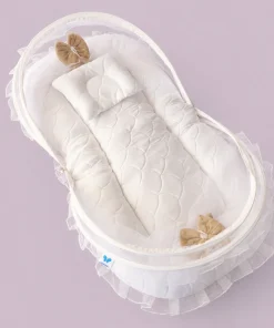 Premium Baby Nest Bed - Beige and White - BS1