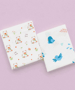 Organic Muslin Cotton Bath Towel - 70x70cms - Love Bear and Blue Bird - BT1