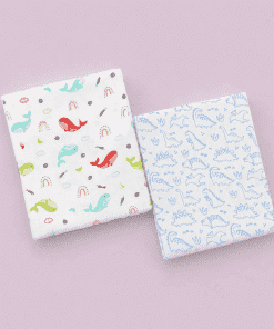 Organic Muslin Cotton Bath Towel - 70x70cms - Color Whale and Blue Dino - BT1