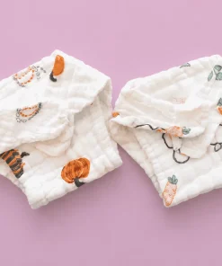 Crinkled Muslin Nappy - Pack of 2 - Pumpkin + Rabbit and Carrot - NP1