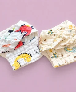Color Crinkled Muslin Nappy - Pack Of 2 - Dino + Yellow Tribal Animals - NP01