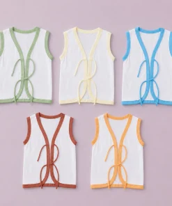 Assorted Knitted Cotton Jhabla Combo (White with colour boarder) - Pack 5 - JH