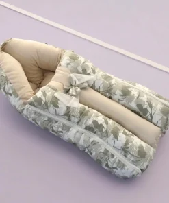 Premium Baby Carry Nest and Wrapper (62x30cm) - Olive Green White Print - KW1