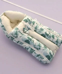 Premium Baby Carry Nest and Wrapper (62x30cm) - Green White Print - KW1
