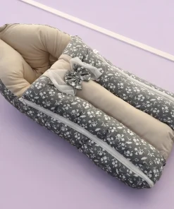 Premium Baby Carry Nest and Wrapper (62x30cm) - Gray White Small Floral - KW1