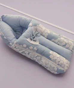 Premium Baby Carry Nest and Wrapper (62x30cm) - Blue with White Floral - KW1