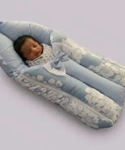 Premium Baby Carry Nest and Wrapper (62x30cm) - Blue with White Floral - KW1 - Image 2