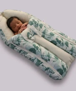Premium Baby Carry Nest and Wrapper (62x30cm) - Green White Print - KW1 - Image 2