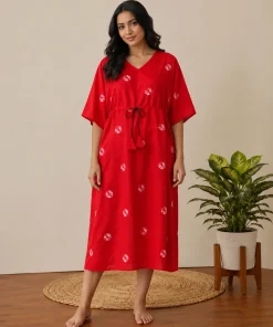 Maternity Feeding 3/4th Kafthan - Magenta with White Print - MFN