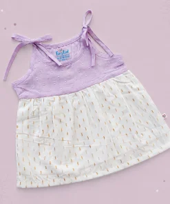 Cotton Kasavu Shoulder Knot Frock - Light Purple - EFRK